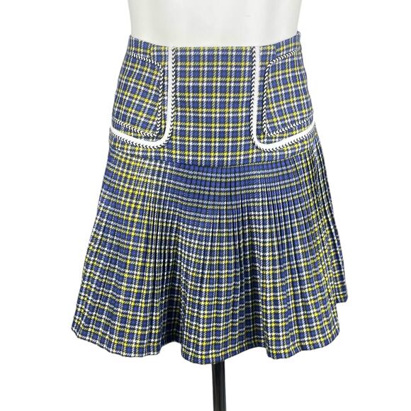 Sister Jane Dresses & Skirts - SISTER JANE Plaid Pleated Skirt Sz Medium Blue Yellow
